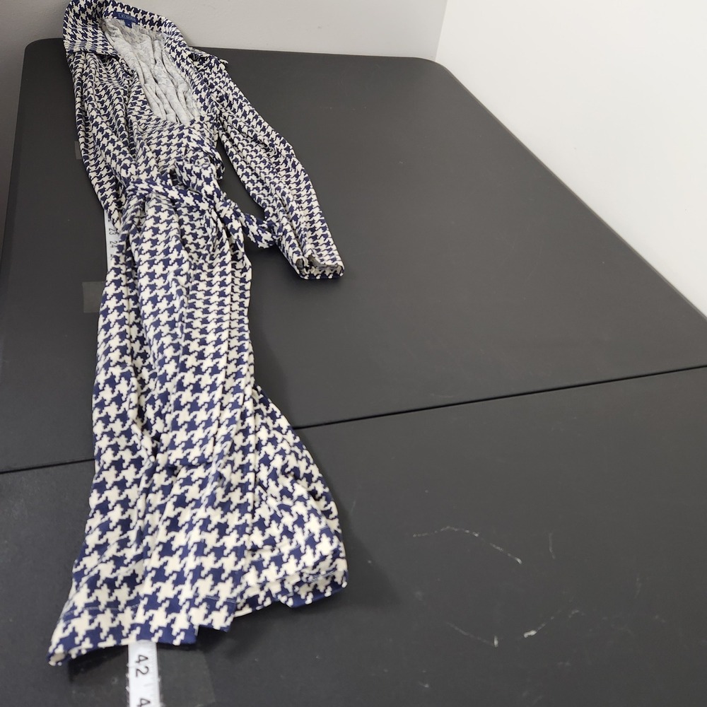 J. McLaughlin Silk Wrap Dress Navy Houndstooth Long Sleeve Preppy Coastal Size M - Picture 4 of 7